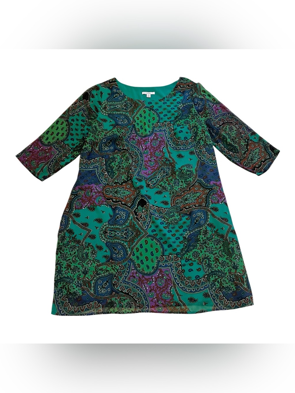 Isaac Mizrahi Teal Paisley-Print Shift Dress